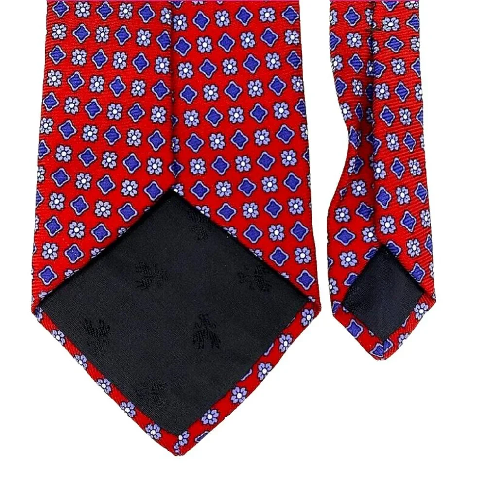 VTG Brooks Brothers Makers All Silk Tie Made in USA Red Blue Diamond Floral Mens